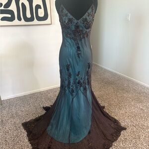 Papell Boutique Aqua Dress with Dark Embellishments